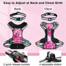 Adjustable No-Pull Dog Harness With Front & Back Leash Clips - Reflective Soft Padded Vest For Large/Medium Dogs, Comfortable Control Handle For Walking, Hiking & Outdoor Training - Pink Camo - View 5