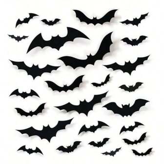 120pcs/72pcs Halloween Wall Bats Decor, Black Fake Plastic Bat Stickers, Suitable For DIY Halloween Room Decoration, 4 Different Sizes Waterproof 3D Realistic Bats, Applicable For Home Window Halloween Party Decoration