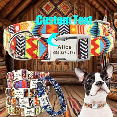 Vòng cổ chó bằng nylon mềm mại, khắc tên theo yêu cầu, có thể điều chỉnh, dùng để định danh thú cưng bị lạc.