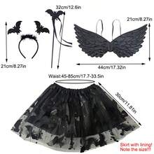 Halloween Demon Bat, Spider Headband, Magic Wand, Wings, Tulle Tutu Skirt With Lining, 4pcs Costume Accessory Set, Suitable For Halloween, Day Of The Dead, Carnival Party - Multicolor - View 3