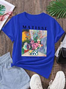 1 Pack Girls Casual Printed Crew Neck Short Sleeve T-Shirt Summer Student Youth Clothing - 藍色 - 查看 1