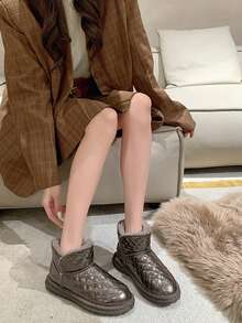 Damskie, wodoodporne, skórzane, pluszowe, ciepłe śniegowce w kolorze kawy, modne, miękkie, ocieplane, zimowe krótkie buty, antypoślizgowe, wygodne, futrzane buty