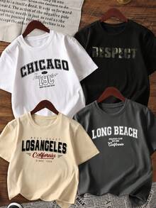 4pcs/Set Men's Summer Short Sleeve T-Shirts, Includes Multiple Colors & Designs, Easy To Match, Ideal Daily Wear - Multicolor - View 2