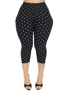 Women Polka Dot Skinny Capri Leggings Bow Tie Up Knee Length Capris Pants Sexy Stretchy Slim Fit Cropped Trousers - màu đen - Xem 8