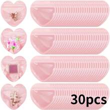 30/100个心形包装袋透明可重复密封袋婚礼生日派对项链耳环手链包装女士收纳袋旅行必需品返校宿舍收纳 - 粉色 - 查看 8