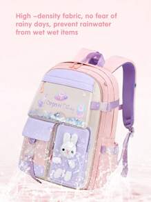 Girls Backpack Cute Bunny Design, Adjustable Shoulder Straps, Lightweight Nylon Student Backpack, Lunch Box ,Zipper Closure, Girl's Duffel Bag School Season Gift