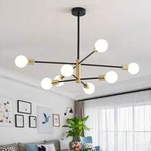 1pc Modern Luxury Warm-Tone LED Pendant Light, Suitable For Dining Room, Bedroom, Living Room, Study, Office, Glass Shade Pendant Lamp, 8 X E27 Light Source Pendant Light, Milky White Glass Pendant Lamp - Black Gold - View 5