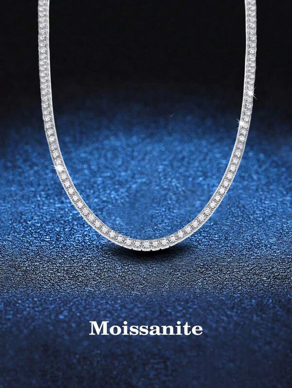 BLOVEMEE 925 Sterling Silver 3.0mm Luxury Moissanite Necklace, Romantic & Fashionable Design, Creative Gift For Men & Women, Suitable For New Year, Christmas, Teacher's Day, Mother's Day, Formal Occasions, Halloween, Vintage Hip-Hop Style Jewelry For Engagement, Wedding, Birthday, Anniversary