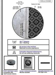 Made In Turkey - CHILAI HOME 100 Cm Round Bathroom Rug | 100x100 Cm| 100% Polyester, Non-Slip, Washable Bath Mat - Black and White - View 2