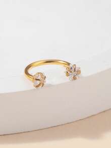 1pc Fashionable Gold Bar Nose Ring, Inlaid With Shiny Heart-Shaped Cubic Zirconia - Double-Headed C-Shaped Earring Design - Low-Allergy Nose Accessory For Women, Elegant - Golden Star - View 2