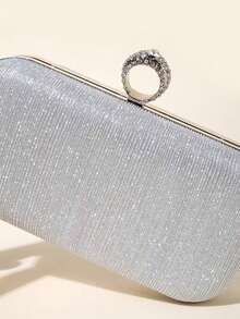 U-Shaped Rhinestone Handmade Evening Clutch Bag, Makeup Bag, Formal Dress Bridal Purse - Silver - View 3