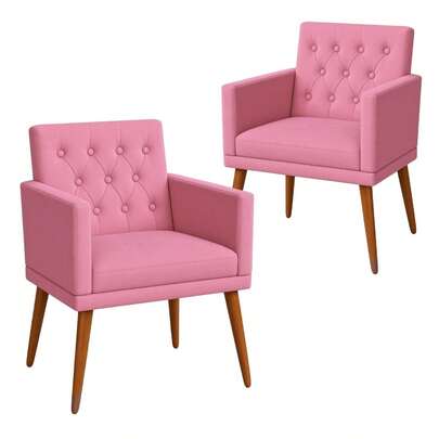 MOBLAN DECOR Jogo 2 Poltronas Decorativa Moderna para Sala de Estar Tecido Suede Pés de Madeira Confortável
