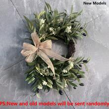 1 Peça Grinalda de Azeitona Verde Artificial com Flores Brancas e Fita - Perfeito para Decoração Rústica Interna/Externa, Parede ou Janela, Ótimo para Casa, Festivais, Decorações de Casamento