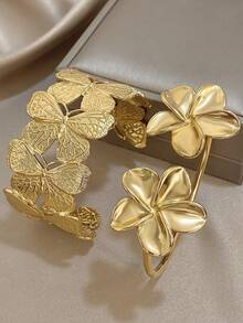 18K镀金不锈钢蝴蝶花卉几何手链套装，适合女性佩戴，可作为礼物送给妈妈、老师，也适合返校季、万圣节、夏季旅行和海滩活动，波西米亚风格，适合派对/婚礼/日常佩戴，伴娘，圣诞节礼物。 - 彩色 - 查看 1