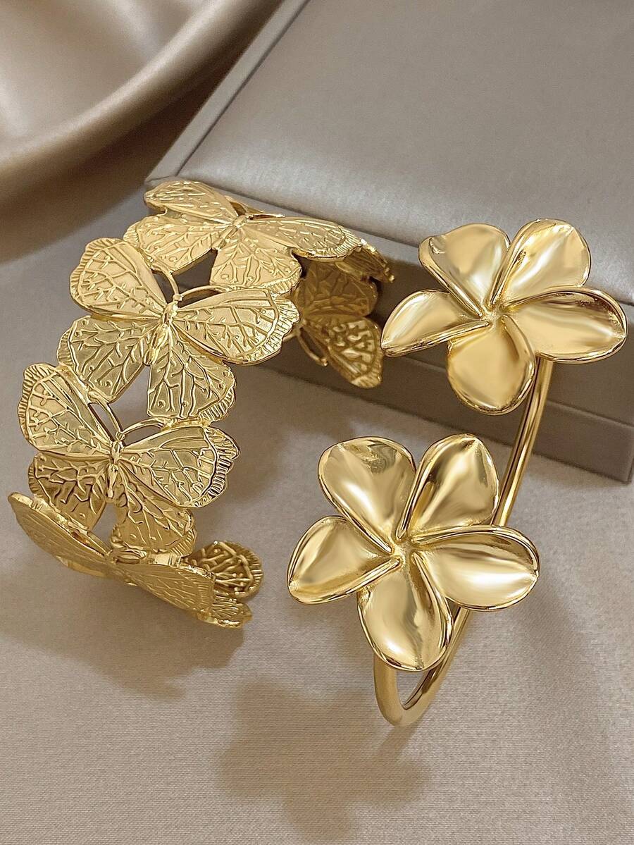 18K镀金不锈钢蝴蝶花卉几何手链套装,适合女性佩戴,可作为礼物送给妈妈、老师,也适合返校季、万圣节、夏季旅行和海滩活动,波西米亚风格,适合派对/婚礼/日常佩戴,伴娘,圣诞节礼物。 - 彩色 - 查看 1