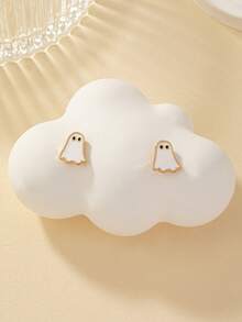 1 对简约女士万圣节鬼魂耳钉 - 白色 - 查看 3