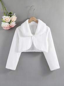 1pc Girls' Outdoor Casual Elegant Sweet Elegant Cute Princess Style Fluffy Lapel Long Sleeve Thick Solid Color Shawl Cardigan Jacket, Suitable For Pairing With Dresses, Formal Wear, Princess Skirts, Suitable For Daily Commute, Social Gatherings, Vacation, School, Banquet Events, Spring/Autumn/Winter