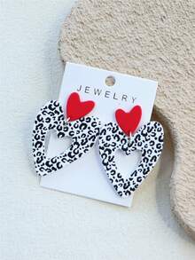 1 对女士圆点陶瓷纹理镂空大心形亚克力浪漫可爱耳环 - 彩色 - 查看 9