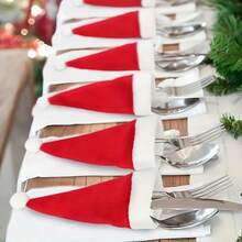 12 Stücke/24 Stücke Weihnachts-Tischdekor Messer-Gabel-Halter, Feiertags-Party Tischdekor rote Weihnachtsmützen, Weinflaschen-Deko Mini-Mützen, vielseitige Mini-Mützen geeignet für verschiedene Dekorationen, Party Tischdekor