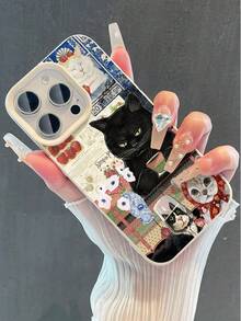 1 pieza Funda de teléfono suave a prueba de caídas y antideslizante con patrón vintage de gato tomando té, compatible con Apple y otros teléfonos, a prueba de golpes y resistente a los arañazos - Multicolor - Ver 4