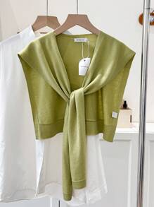 1pc Women's Solid Color Shawl Cardigan, Lightweight Spring/Autumn Shirt Collar Accessory, Suitable For Layering With Sweaters, Shirts, Scarves For Students And Office Wear