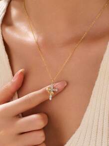BALMORA 1 Stück 925 Sterling Silber drehbares Kronen Kreuz Halskette, geeignet für Herren und Damen, einfaches synthetisches Zirkonia Kreuz Anhänger Schlüsselbein Kette, Glaubensschmuck Geschenk, Feiertags Geschenk