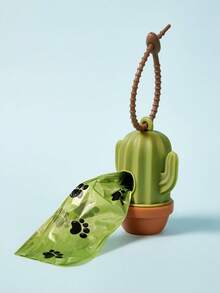 PETSIN 1pc Creative Cactus Shaped Portable Dog Waste Bag Dispenser Including 1 Roll(15pcs) Of Garbage Bags, Lightweight & Durable - Green - View 1