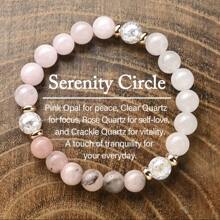 1pc 8mm Single Wrap Tiger Eye Stone, Green Agate, White Diamond Circle Bracelet For Women, Yellow Crystal Engraved Heart Bracelet