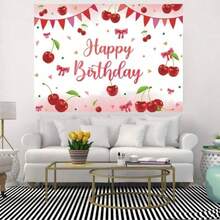 1pc Happy Birthday Backdrop Decoration Red Cherry Bow Sweet Banner Suitable For Birthday Party Cake Table Decoration Photo Booth Photography Background Props. Multiple Sizes, Multi-Purpose Men And Women Party Backdrop Cloth - Suitable For Universal Decorations In All Seasons, Indoor And Outdoor Decorations, Photography Studios, Garden Decorations, Party Decorations And Phone Booths.