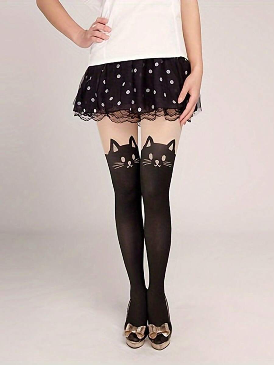 زوج من جوارب نسائية ناعمة ومريحة بطبعة قطة كيوت للاستخدام اليومي