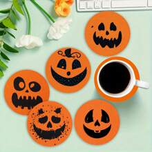 1set/4pcs/6pcs Halloween Pumpkin Ghost Face Patterned Diatom Mud Coasters, Coffee Coasters, Home And Restaurant Multi-Occasion Decorations, Daily Gifts, Table Decorations, Daily Decorations, Theme Party Decorations
