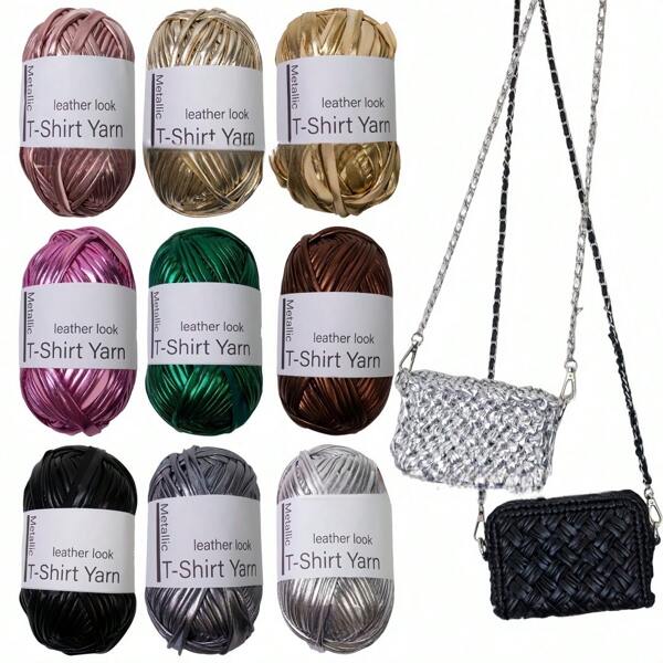 100g/3,53oz Metallic glänzendes Bandgarn zum Häkeln und Stricken, 33m/36 Yards Länge, geeignet für Decken, Kissen und Teppiche - einzigartige Metallic-Farben, Handwerk DIY Basteln Taschen, Kissen, Puppen, Häkelprojekte