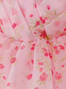 Baby Girls V-Neck Floral Organza Princess Dress, Suitable For 1st Birthday Party, Random Floral Fabric Cut