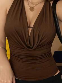 Women's Sexy Backless Deep V Top, Slim Fit, Perfect For Summer Parties And Night Out - Coffee Brown - View 2