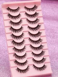 10 Pairs Natural False Eyelashes Fluffy Soft Dramatic 3D Mink Lashes Long Wispy Eyelash Cilia,Messy,Multi-Layered Eyelashes Short Thick Fake Eyelash Extension Bulk Makeup Products Wedding Party & Club Daily Work Meeting Natural Fake Lashes Comfortable To Wear Band Eye Lashes Handmade Upper Lash Winged End Eye Elongated Eyelashes Natural Realistic Eyelash Full Strip Lashes Lasting Volume Popular Make Up Beauty Tools - Black - View 5