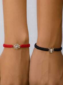 Set de 2 pulseras de pareja versátiles con diseño de araña de Halloween - Rojo + Negro (dos paquetes) - Ver 4