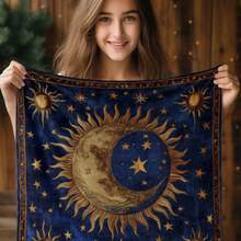 1pc Vintage Sun Moon Stars Printed Throw Blanket - Ultra Soft Flannel For Sofa, Bed, Office, Car, Camping, Travel - All Seasons Gift Blanket, Digital Print, Knitted, 280gsm, Comfort Polyester Blankets Great Gift For Friend, Family - 彩色 - 查看 3