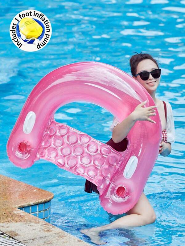 1pc U-Shaped Inflatable Water Sofa Lounger With Backrest, Solid Color Minimalist Design With Handles, 2 Cup Holders, Floating Chair For Swimming Pool, Summer Party, Poolside