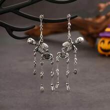 万圣节骷髅耳环 - 女士恐怖人类骷髅耳环，朋克风格哥特式骷髅吊坠耳环，万圣节复活节派对珠宝礼物，适合万圣节角色扮演服装配饰，朋克银骷髅戒指，波西米亚哥特式风格 - 彩色 - 查看 10