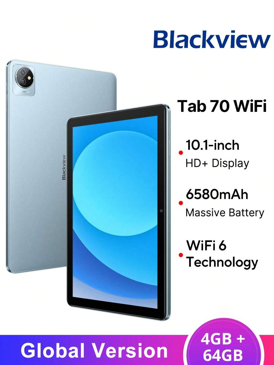Blackview Blackview Tab 70 Wifi SmartTablet 4GB+64GB Global Version 10.1-Inch HD+ Display Support Widevine L1 Dual Box Speakers 6580mAh Massive Battery 8MP Front Camera 5MP Rear Camera Android 14 WiFi 6