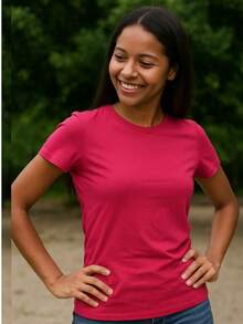PLAYERA DAMA C/REDONDO M/CORTA AJUSTADO LISO - Rosa Fucsia - Ver 2
