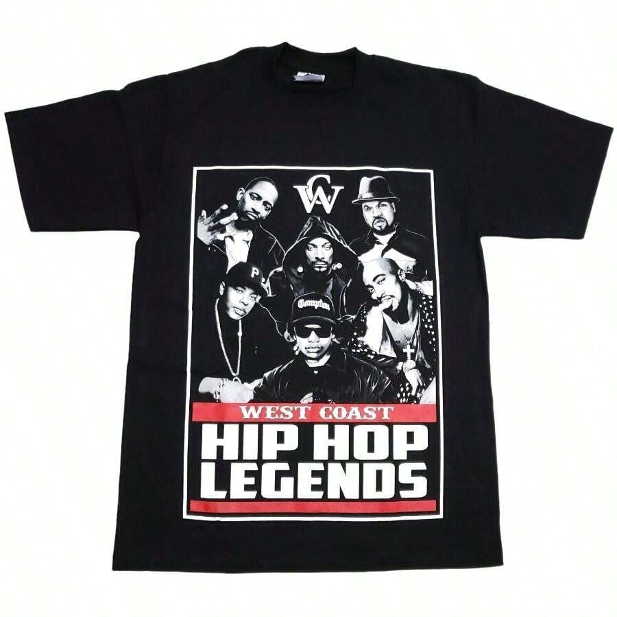 WEST COAST HIP HOP LEGENDS T-Shirt Rap Urban Streetwear NWA Men's Tee - 黑色 - 查看 1