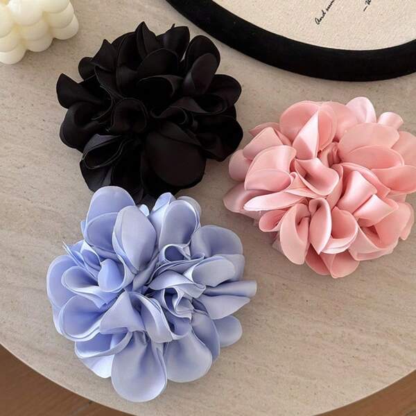 1 Peça Scrunchie de Cabelo com Flor em Cor Sólida, Elástico de Cabelo Floral para Penteado de Coque, Elásticos de Cabelo Scrunchie