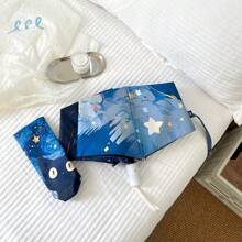Foldable Umbrella With Cute Starry Sky Cat Design, Dual Use Rainy & Sunny Umbrella, Painting Cat Pattern, Portable, Sunproof, Compact & Fashionable, Suitable For Outdoor