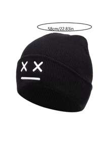 1pc Or 2pcs/Set Men's 3D Embroidered Eye Pattern Knitted Beanie Hat, Warm, Suitable For Autumn/Winter Daily Wear Fall Outfit