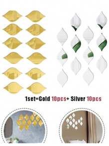 10/20 piezas Pegatinas de espejo de acrílico reflectante con forma de gota de agua, calcomanías de arte 3D de diseño propio para decorar paredes de sala de estar, baño, oficina en casa, dormitorio, artículos de decoración del hogar, decoración de Halloween, otoño, aula, suministros escolares, decoración removible