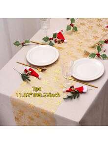 1/2 Roll Red Snowflake Table Runner, 11.02*108.27/196.85 Inches, Winter Snowflake Christmas Table Runner, Suitable For Christmas, New Year, Party, Dinner, Thin Chiffon Snowflake Table Runner, Multi-Color Options - Solid Color - View 9