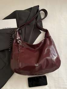 Fashionable Large Capacity Shoulder Bag For Women, Design Tote Bag - Burgundy - View 7