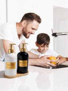 2pcs 17oz Soap Dispenser Bathroom Set, Hand And Lotion Dispenser With Gold Pump, Perfect For Modern Bathroom Decor - Kitchen Soap Dispenser Set With Tray - Bottle For Kitchen Sink - Boho Home Decor, Modern Decor In Restaurant (Black/White) - Multicolor - View 6