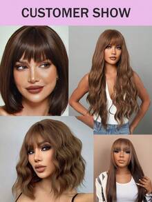 女士刘海假发片，真人发丝，直发片，适合头发稀疏的女性，夹式假发，巧克力棕色 #4